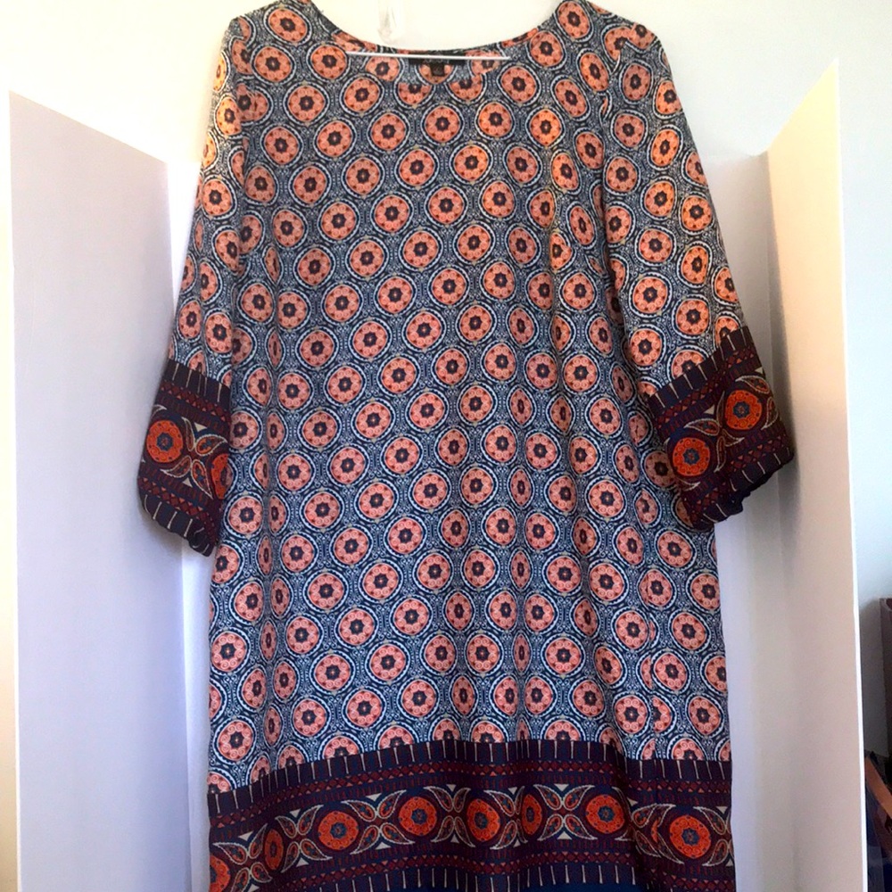 BeBop dress long sleeve size large pink peach black blue shift dress boho